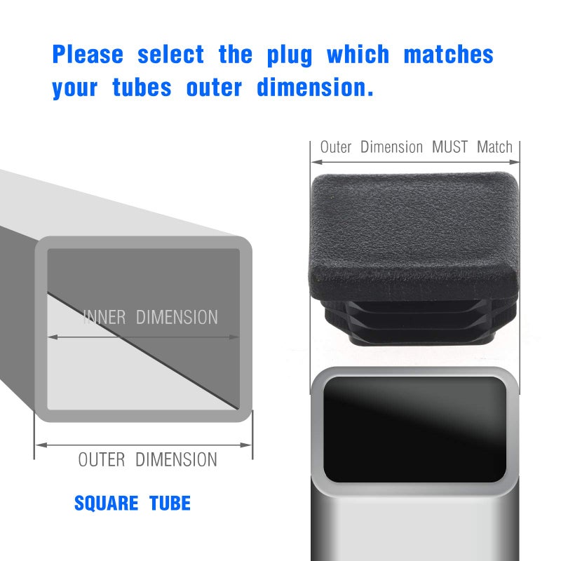 Timsec 2 Inch Square Plastic Plug, End Caps for Tubing Pipe OD 2" x 2" (not ID), Steel Chair Leg End Caps, Bar Stool Glides Inserts, Fence Plugs, Furniture or Fitness Equipment End Caps (12 Packs) - Image 3